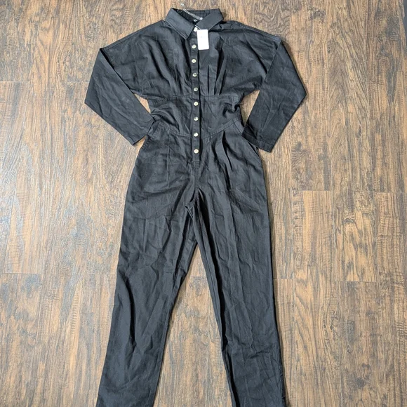 Black Button-Up Jumpsuit - Picture 2 of 8